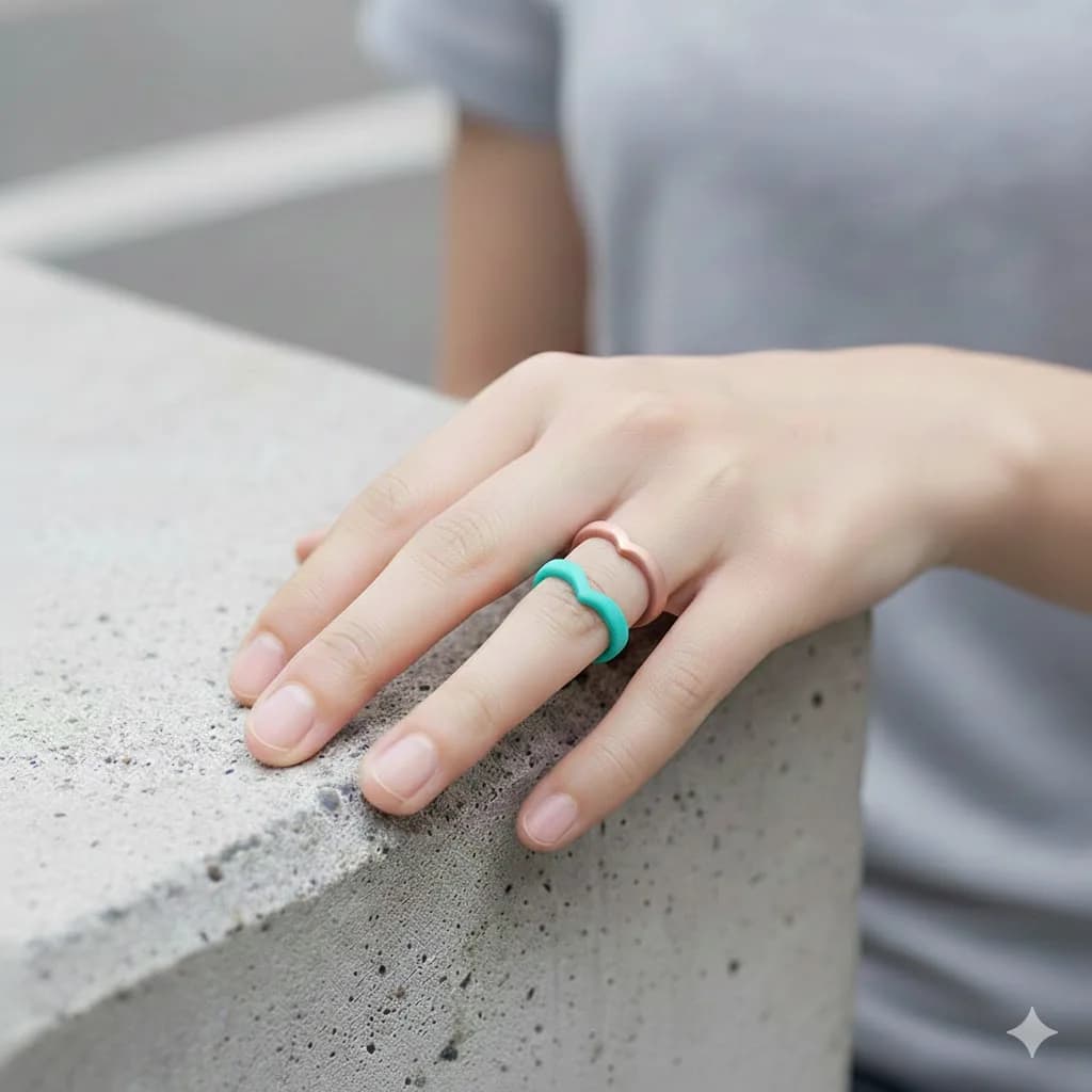 8 Pcs Colorful Silicone Rings for Her, 3mm Thin Stackable Rubber Wedding Bands Women Bright Colors Hypoallergenic Pinky Ring - 5