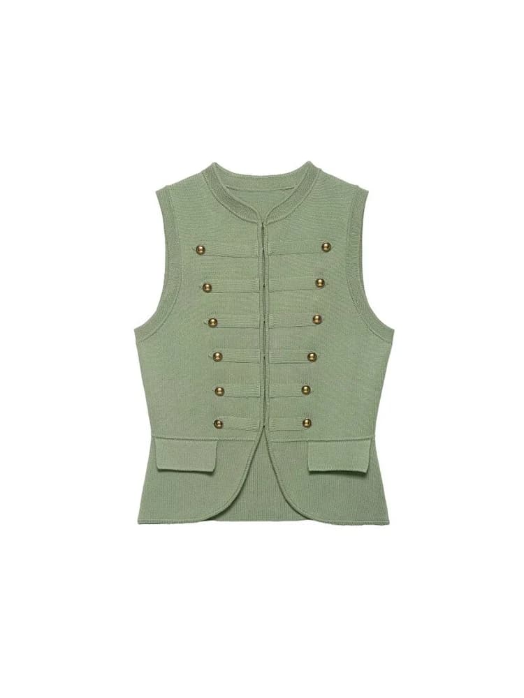 Women Knitting Tank Tops Camis 2026 Summer O-Neck Buttons Solid Sleeveless Female Elegant Street Top Clothing