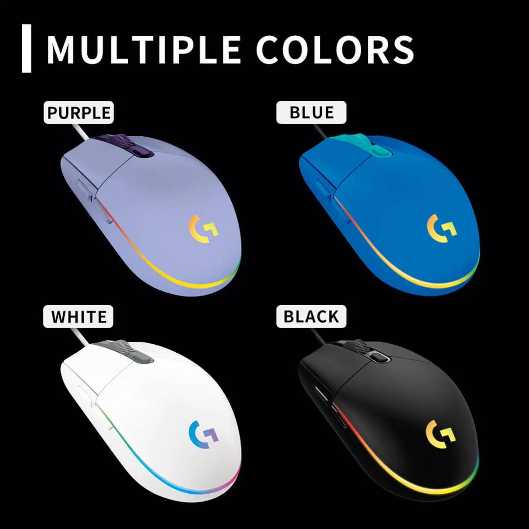 ماوس الألعاب الرسمي Logitech G203 G102، اتصال سلكي USB، إضاءة RGB رائعة، 8000 نقطة في البوصة، مثالي للمبتدئين والمحترفين - 5