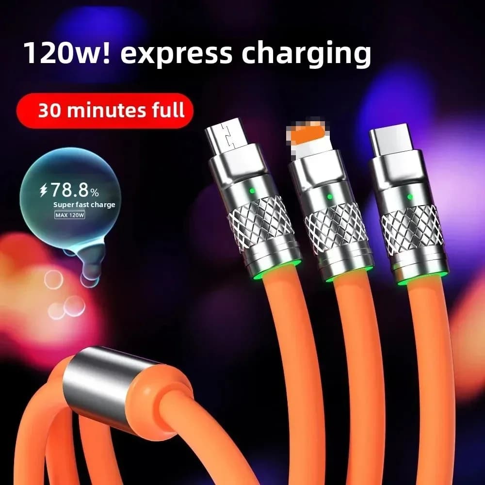 شاحن فائق السرعة 120 واط 3 في 1، كابل USB C مع محول شحن متعدد المنافذ لهواتف آيفون وأندرويد وهواوي والأجهزة اللوحية واللاب توب - 2