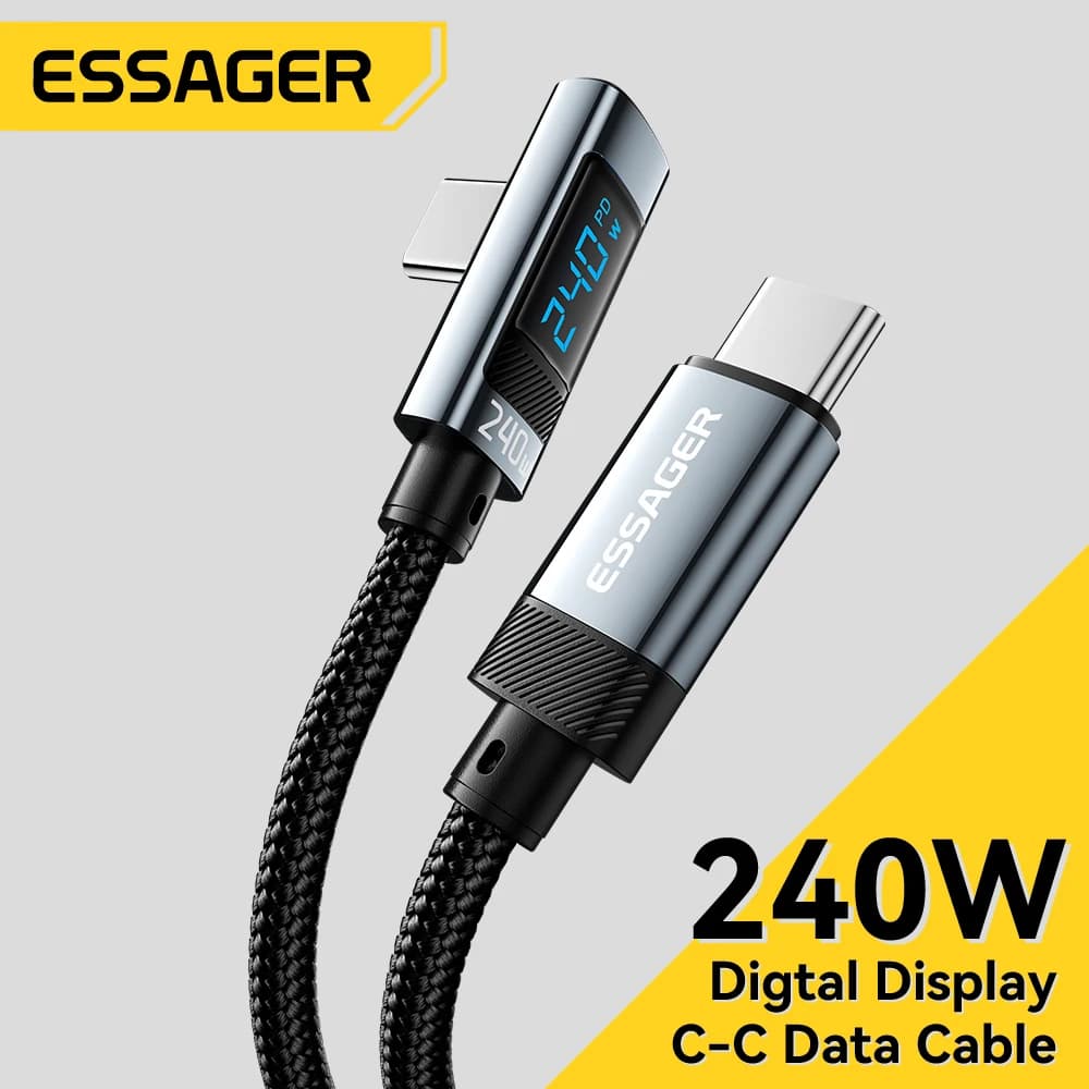 Essager 240W USB Type C Cable 90 Degree Angle PD Fast Charging Charger Wire for iPad MacBook pro Xiaomi Samsung Huawei