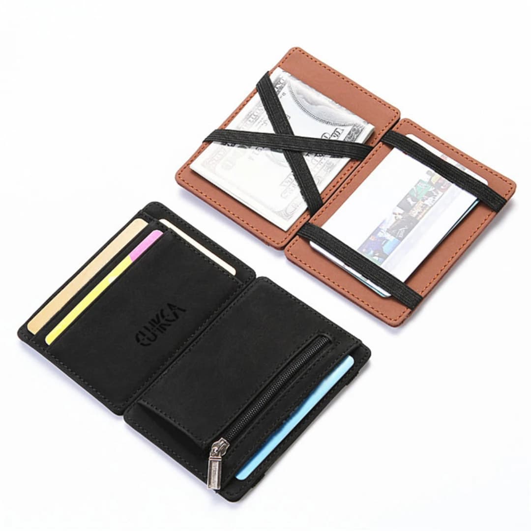 Ultra Thin Men Male PU Leather Mini Small Magic Wallets Zipper Coin Purse Pouch Plastic Credit Bank Card Case Holder Men Purses - 3