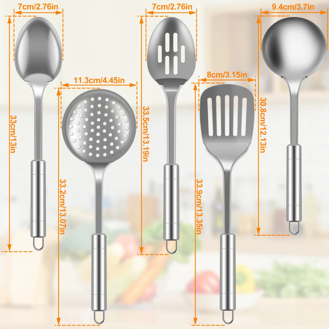 5Pcs Cooking Utensil Set, 11 PCS Stainless Steel Kitchen Utensil Set, Nonstick Kitchen Spoons Spatula Cookware Set - 2
