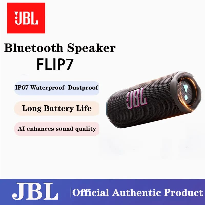 سماعة بلوتوث لاسلكية أصلية رسمية JBL FLIP 7 مع تقنية تعزيز الصوت الذكية ومنفذ USB-C للحفلات والعطلات والاستخدام الخارجي