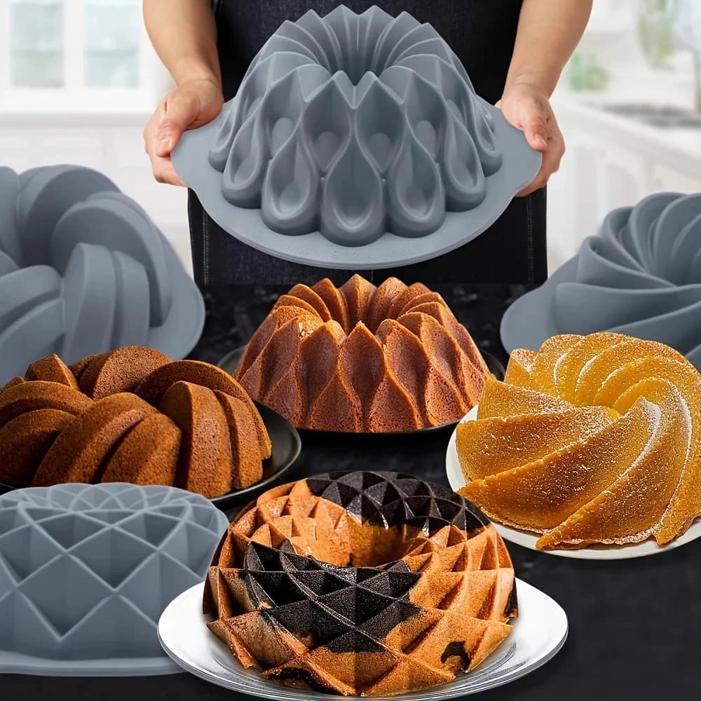 Silicone Bakeware Set Versatile Cake Molds Non-Stick Flower & Assorted Shapes Baking Pans Muffins Chocolates Moulds - 3