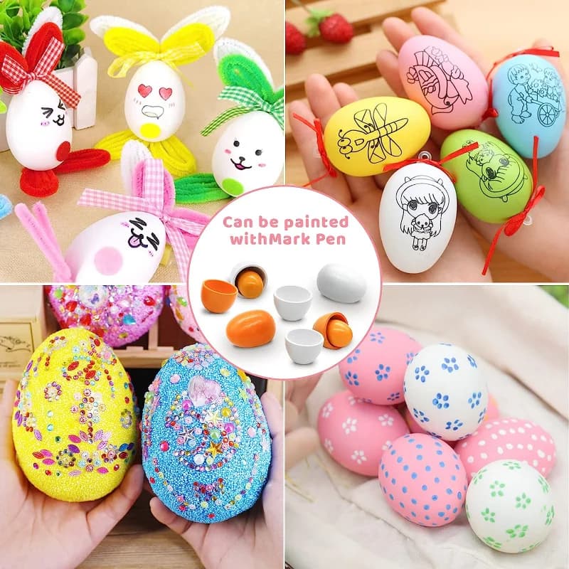 6 قطع بيض خشبية، ألعاب مطبخ للأطفال، مجموعة طعام تظاهرية، للتنمية المبكرة والتعلم - 6