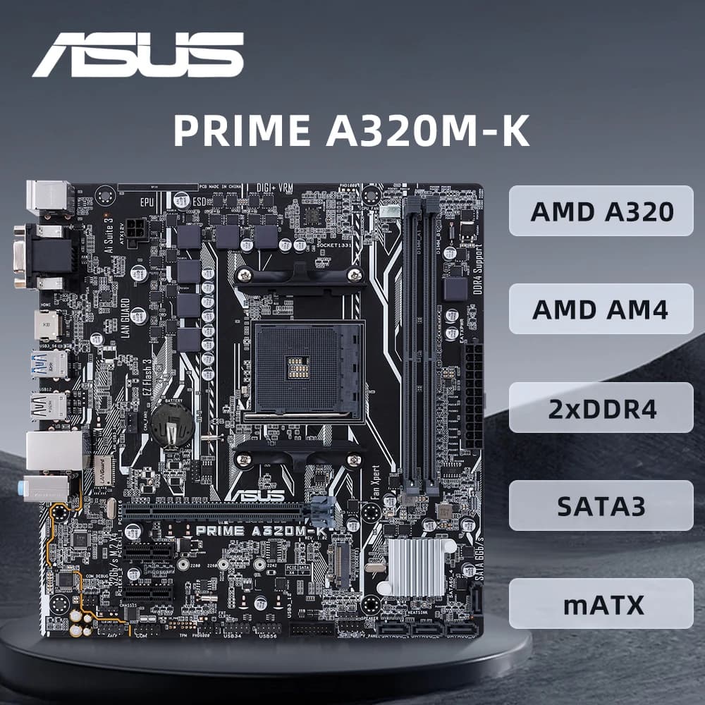 ASUS PRIME A320M-K Motherboard AMD AM4 Support R5 5600 3500X R7 5700X 1800X R3 3200G R9 5950X CPU 4xDDR4 128GB HDMI DVI mATX