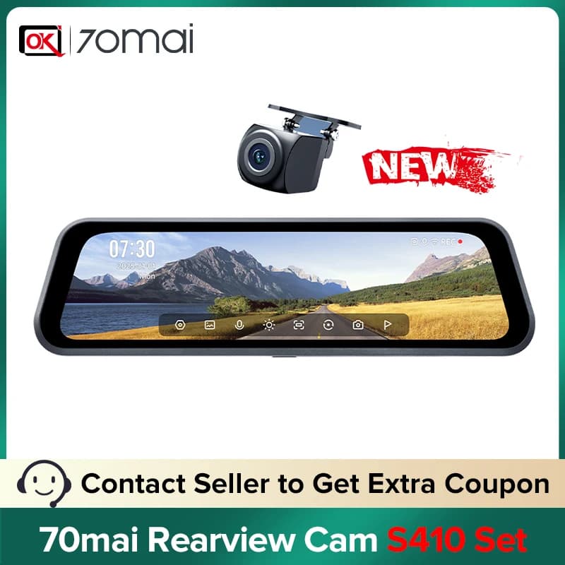 70mai Rearview Dash Cam S410 2K Dual Cam F1.55 WDR 24H Smart Parking Surveillance Buffered Emergency Recording 125°+120° FOV