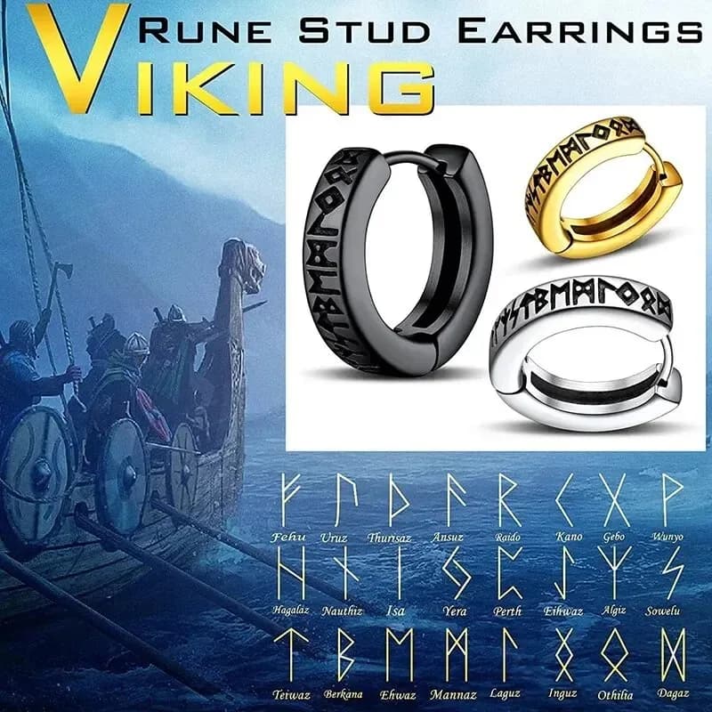2pcs Stainless Steel Norwegian Viking Rune Hoop Earrings for Men Woman, 12mm Huggie Hoop Religious Earring Piercing Jewelry - 6