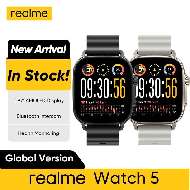 realme Watch 5 Smart Watch 1.97" 2D Flat AMOLED Display Compass & Independent GPS with 5 GNSS 14-day Battery Life NFC Card IP68