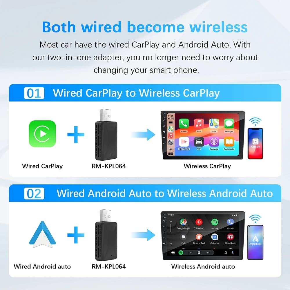 محول صغير 2 في 1، صندوق الذكاء الاصطناعي، من سلكي إلى لاسلكي Carplay وAndroid Auto، متوافق مع 99% من السيارات، تشغيل فوري، Dongle ذكي WiFi - 2
