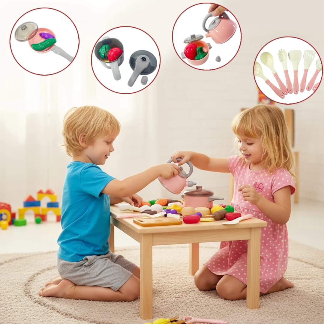 Kids Play Kitchen Toys Set Mini 92/69/59 PCS Pretend Cooking Food with Pots Pans Utensils for Toddlers Girls Boys Children Gift - 4