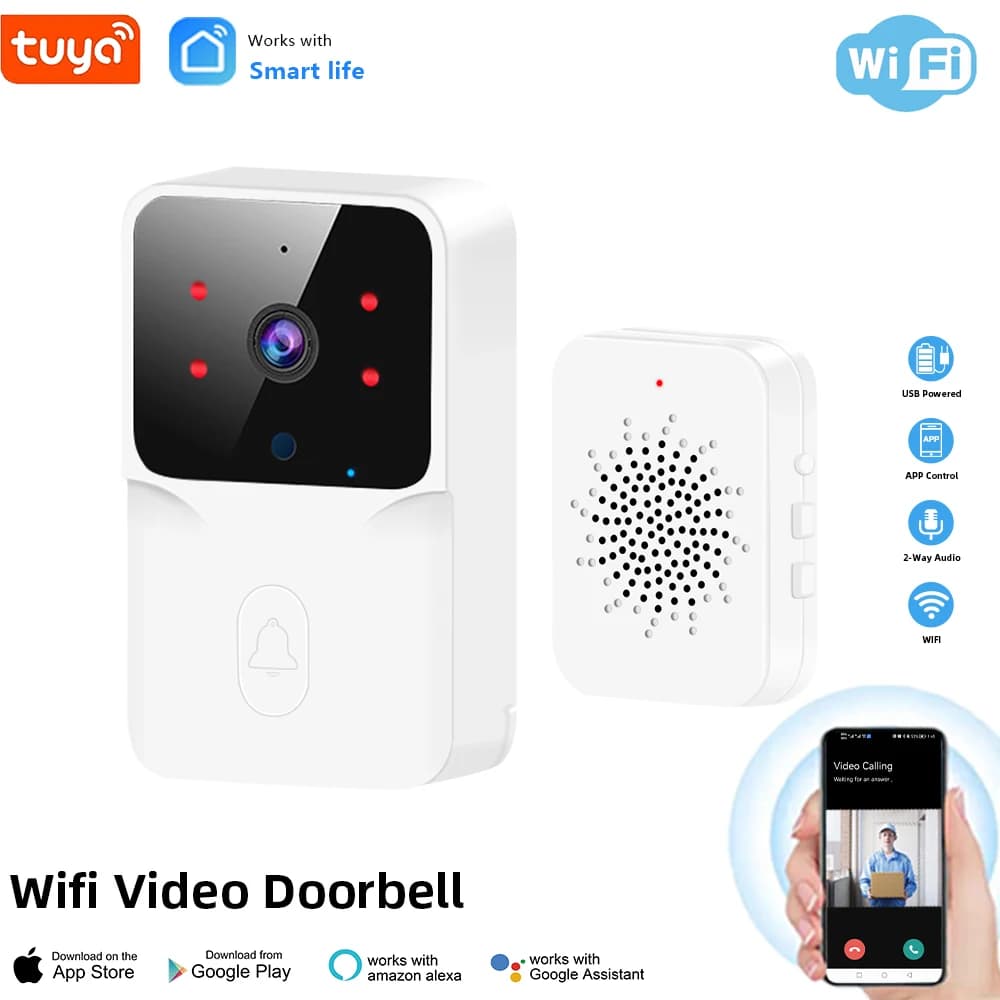 جرس باب ذكي منزلي من Tuya مزود بكاميرا فيديو لاسلكية عالية الدقة وإنذار بالأشعة تحت الحمراء وإنتركوم واي فاي للمنزل - 2