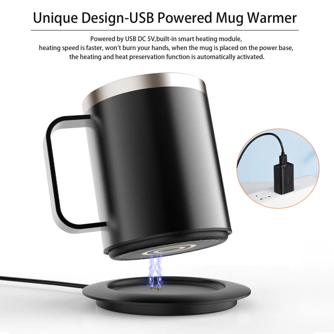 Self-Heating Coffee Mug - 12oz USB Electric Heated Mug Heat 131-149℉ Smart Warming Travel Mug Double Layer Food Grade Cup Warmer - 5
