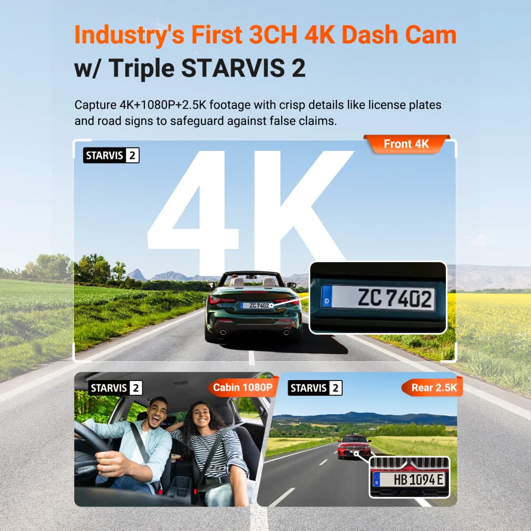 كاميرا Vantrue N4 Pro S بثلاث قنوات STARVIS 2 HDR رؤية ليلية بالأشعة تحت الحمراء 4K+1080P+2.5K كاميرا خلفية مقاومة للماء Wi-Fi GPS وضع انتظار 24 ساعة - 2