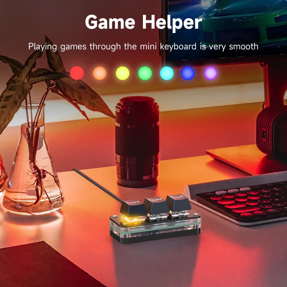 لوحة مفاتيح ماكرو برمجة RGB بـ 3 مفاتيح، لوحة مفاتيح صغيرة لألعاب الفوتوشوب مع Hotswap، زر نسخ ولصق، Macropad - 6