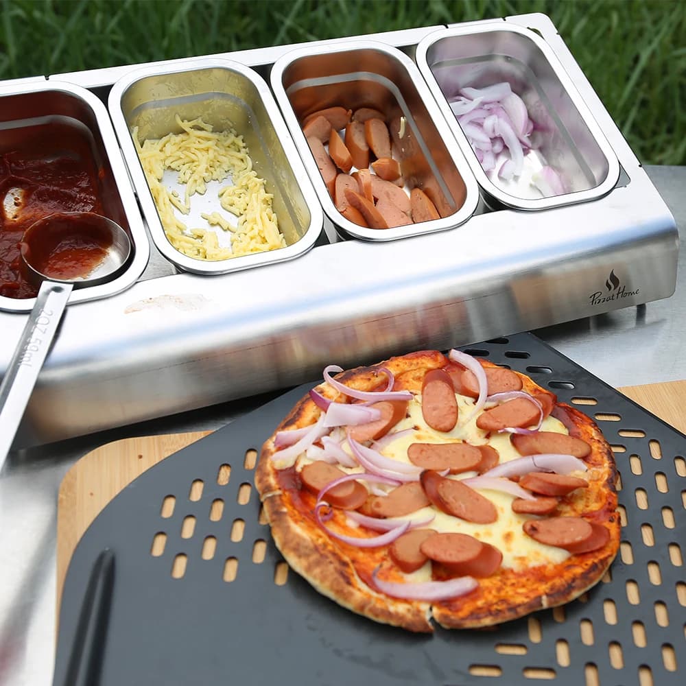 حاوية مكونات البيتزا المصنوعة من الفولاذ المقاوم للصدأ مع غطاء PP لتخزين الثلاجة وصندوق تخزين التوابل والبيتزا - 3