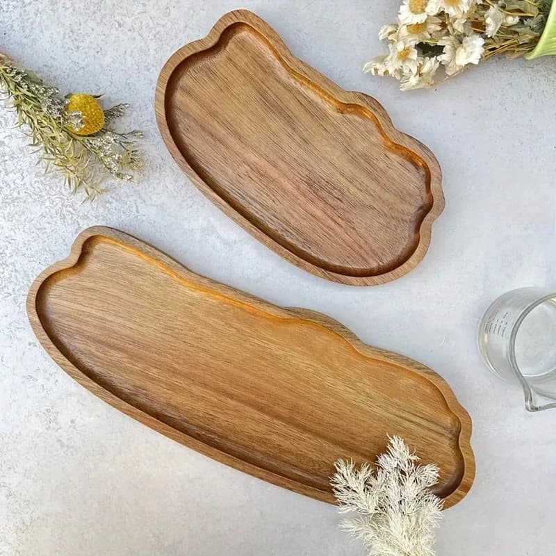Japanese-Style Wooden Food Serving Tray for Coffee Fruit Desserts Candies Bread Snacks Cakes - Traditional Design Tableware - 4