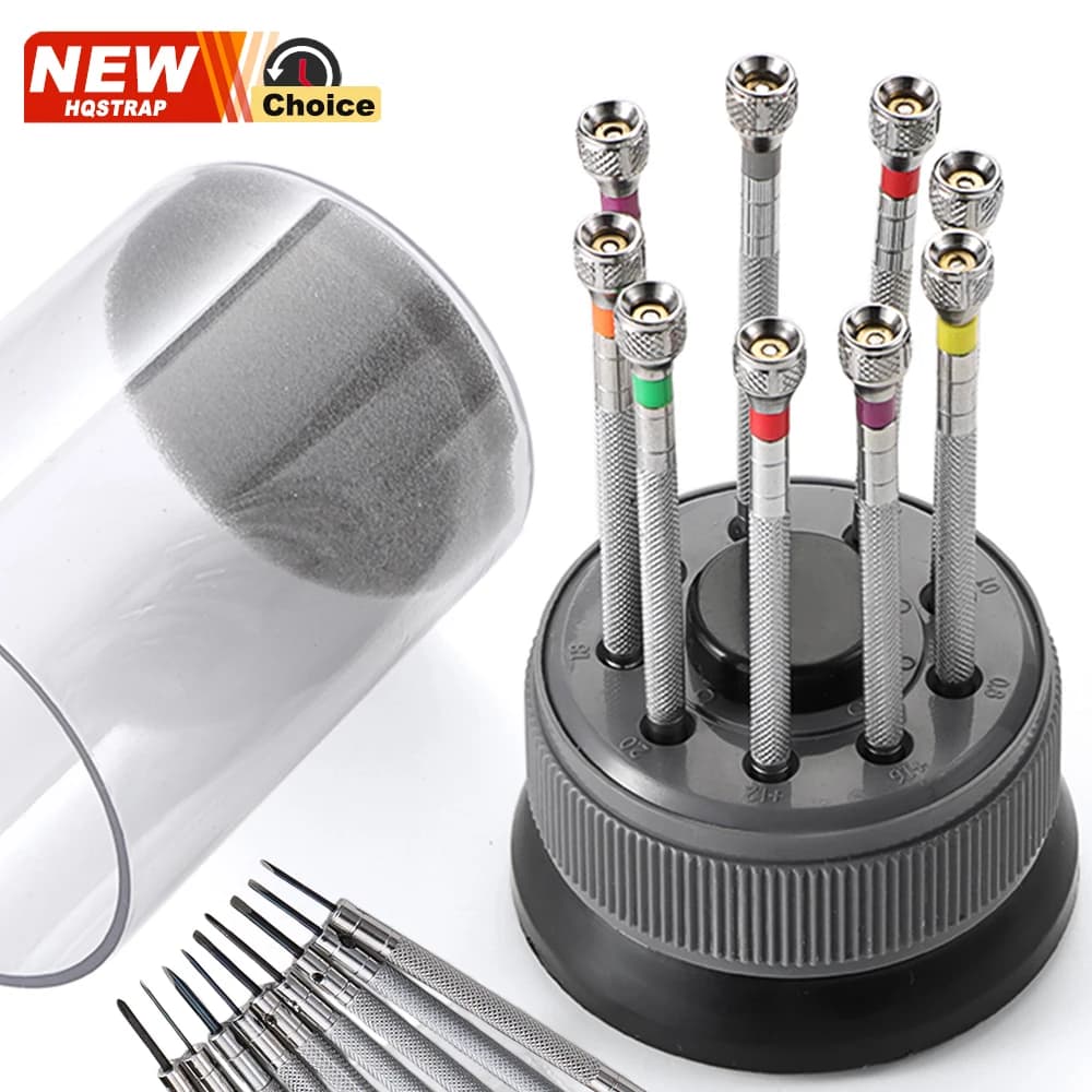 مجموعة مفكات دقيقة من الفولاذ المقاوم للصدأ 9 قطع عدة إصلاح الساعات لصانعي الساعات نظارات الساعة شفرة مسطحة أداة متنوعة