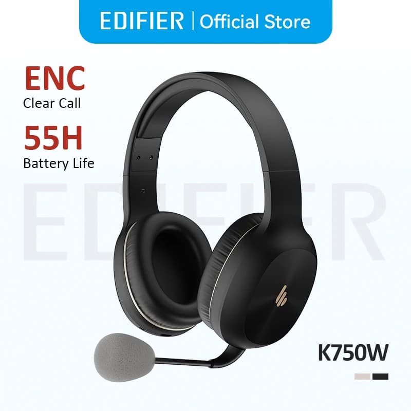 Edifier K750W Wireless Stereo Headset with Ajustable Boom Mic Bluetooth V5.4 Headphones Multipoint Connection 55H Playtime