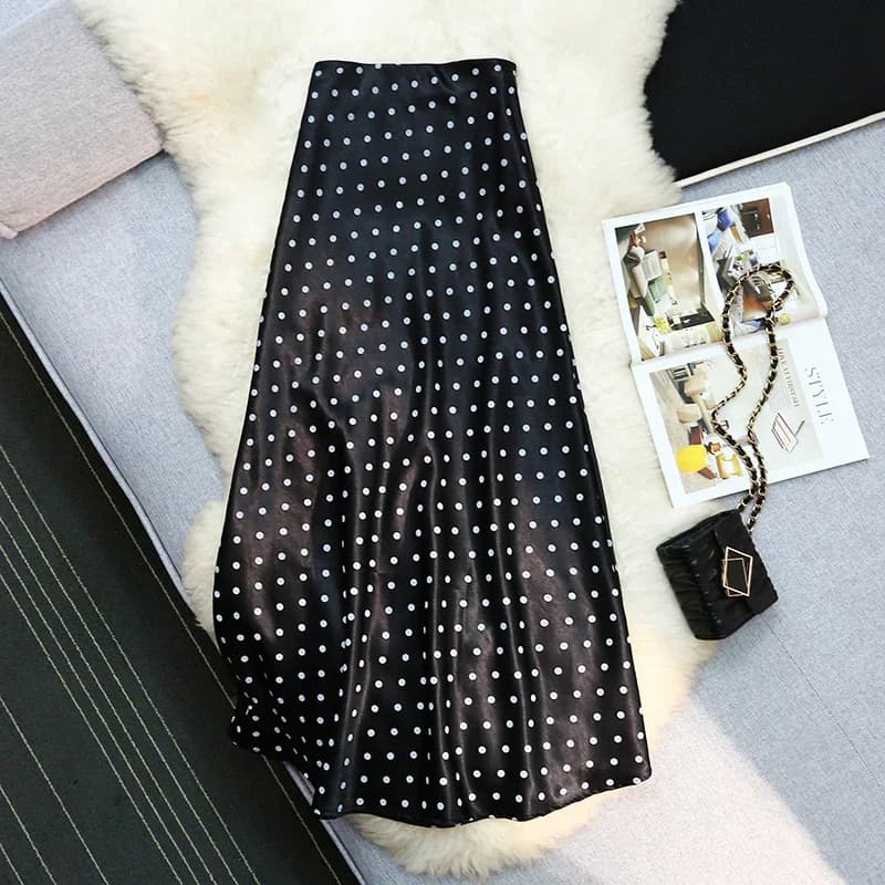 Seoulish Vintage Polka Dot Satin Mermaid Skirts for Women 2026 New Spring Summer High Waist Casual Mid Length Women's Skirts - 4