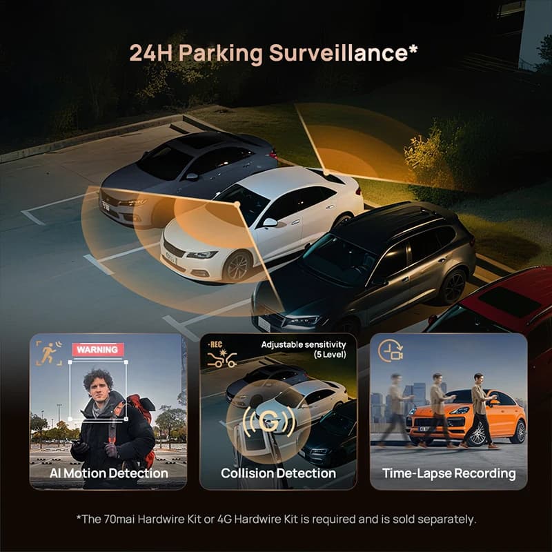 70mai 4K Dash Cam A810S Dual 4K+1080P STARVIS2 IMX678 HDR GPS ADAS 24H Parking Voice Car DVR Supercapacitor Buffered Recording - 6