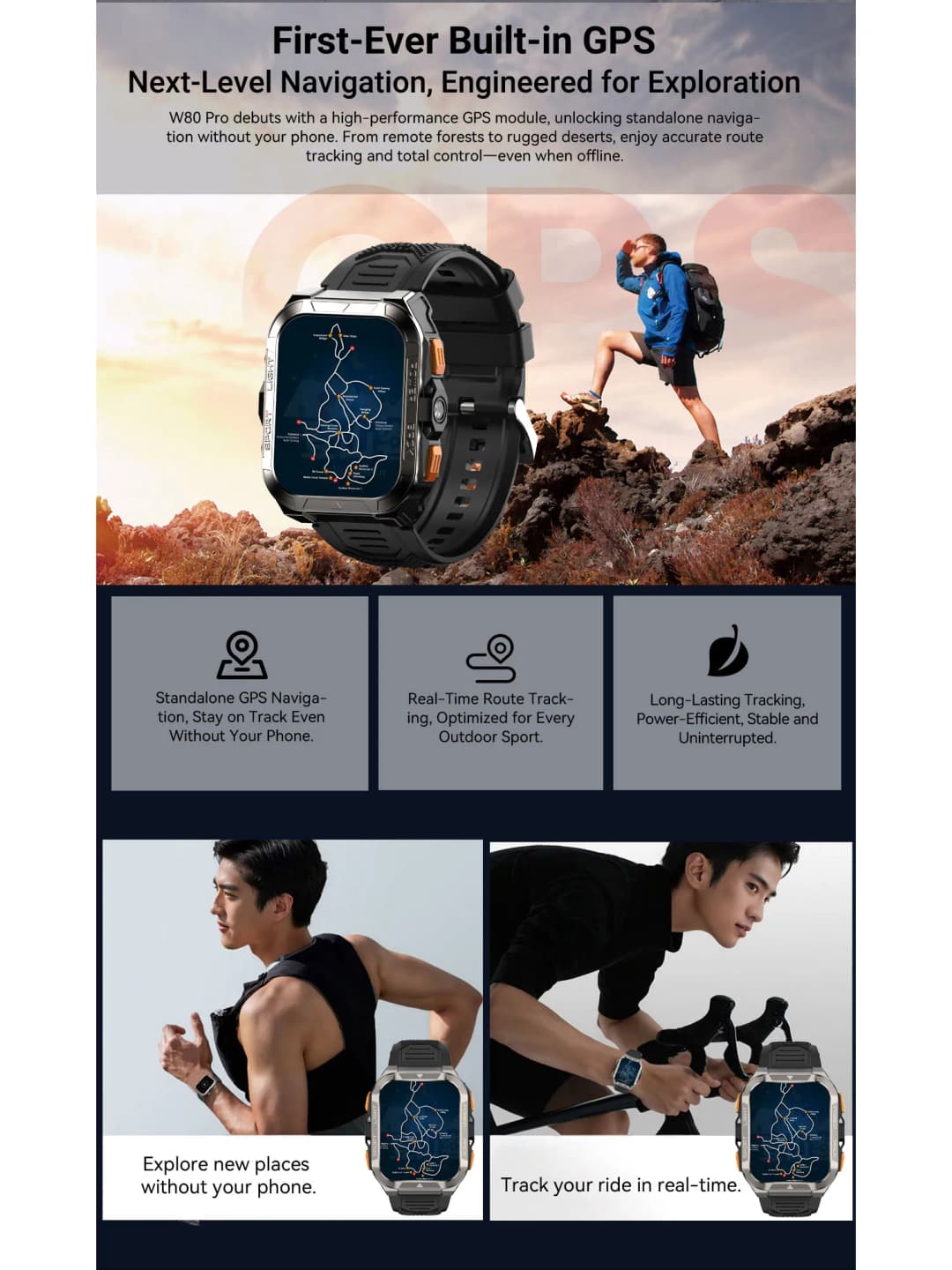 Blackview W80 PRO GPS Sports Watch, 900mAh Battery Rugged Smartwatch with Compass, Health Monitoring, LED Flashlight, Calling - 2
