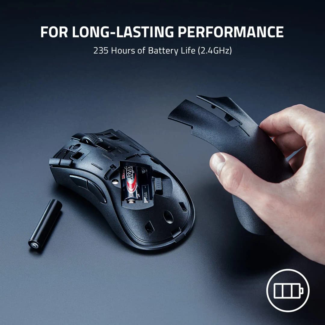 فأرة Razer DeathAdder V2 X HyperSpeed، عمر بطارية 235 ساعة، 7 أزرار قابلة للبرمجة، مفاتيح ميكانيكية من الجيل الثاني، مستشعر بصري 14K DPI - 4