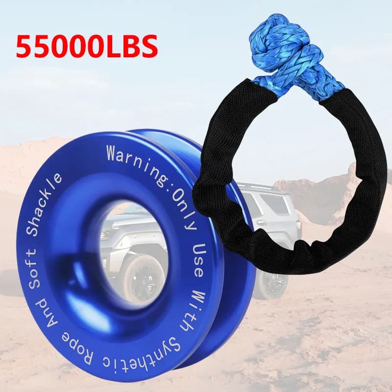 حبل رافعة 55000 رطل صناعي لين + مجموعة خواتم استرداد قيود متينة مع غطاء واقي لشاحنة استرداد مركبة - 3