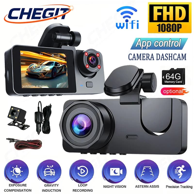 NEW 1080P HD 2/3Camera Dash Cam For Car Camera WIFI Video Recorder Car DVR Front Rear View Camera Night Vision Car Accessories