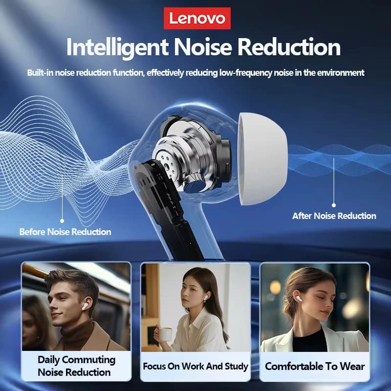 سماعات أذن لينوفو XT58 الجديدة بلوتوث لاسلكية HIFI ستيريو مكالمات تقليل الضوضاء مع علبة شحن بشاشة LED - 6