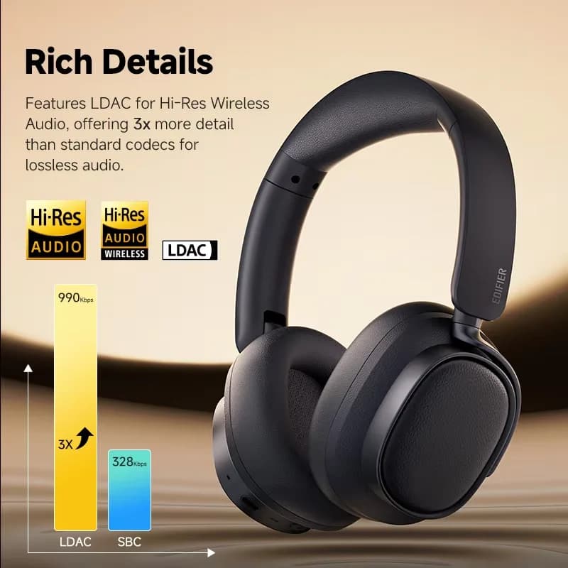 Edifier ES850NB Over-Ear Bluetooth Headphones - Active Noise Cancelling, Hi-Res LDAC, Multipoint Connection, 92H Playtime