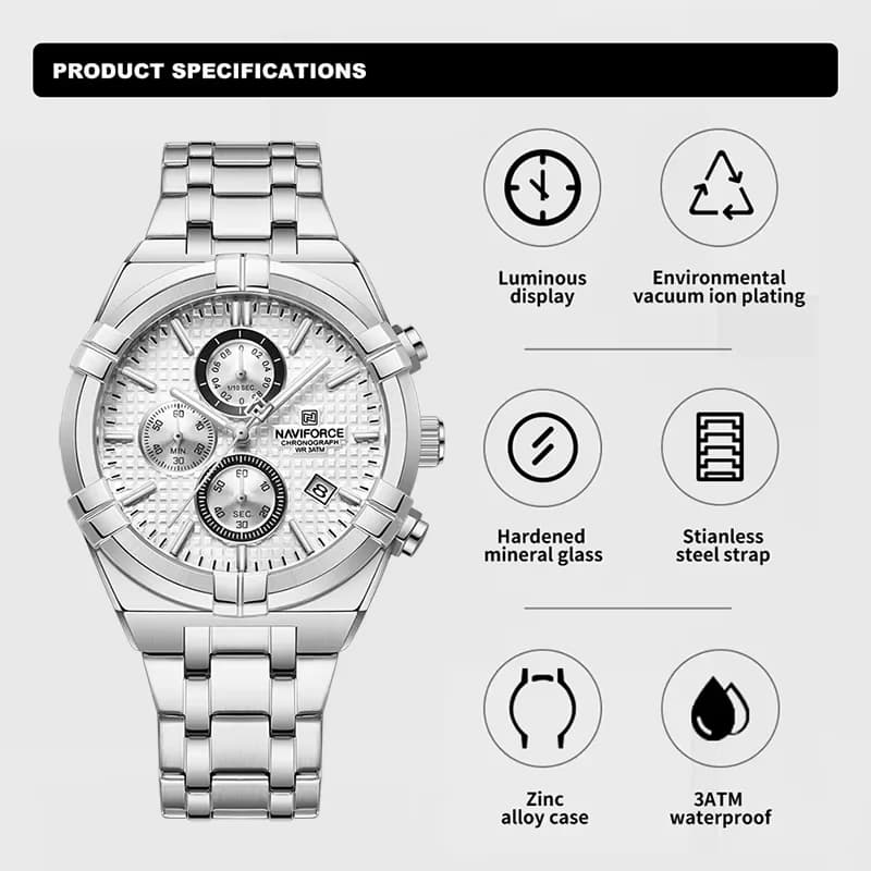 NAVIFORCE Original Watches for Men Quartz Fashion Sport Chronograph Male Simple Wild Waterproof ate Display Wristwatch Man Clock - 4