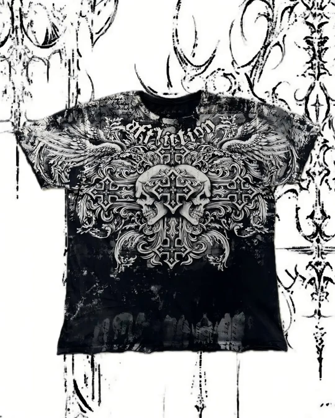Summer American Men's Gothic Angel Wing Letter Printed Comfortable and Breathable Round Neck T-shirt Outdoor Street Top - 2