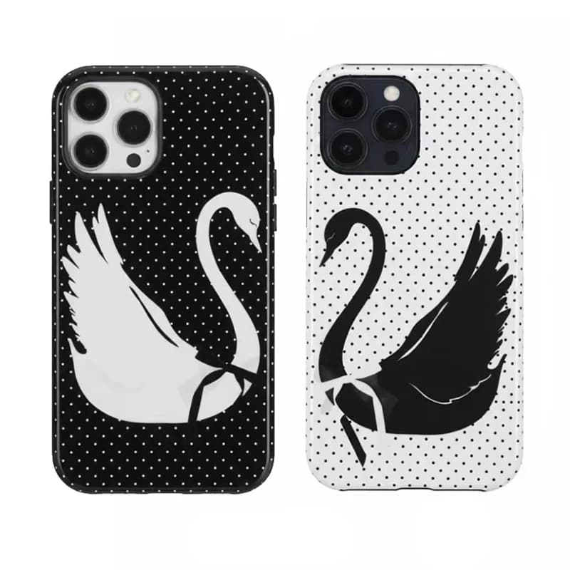 Black and White Swan Polka Dots Phone Case For iPhone 17 Air 16 Pro Max 15 14 Plus 13 12 11 Pro Shockproof Silicone Back Cover