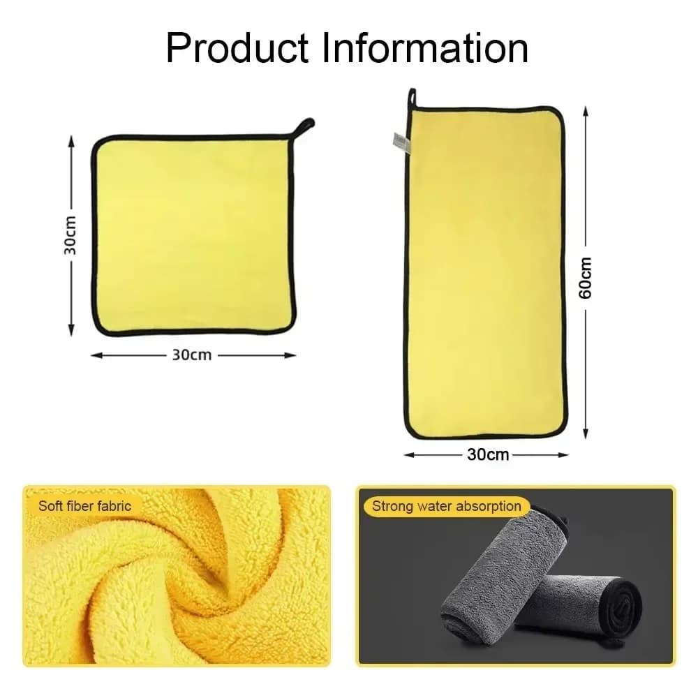 1/2/6Pcs Microfiber Car Cleaning Towels Car Wash Drying Cloth Hemming Microfiber Towel Care Wash Cloth Car Detailing Accessories - 5
