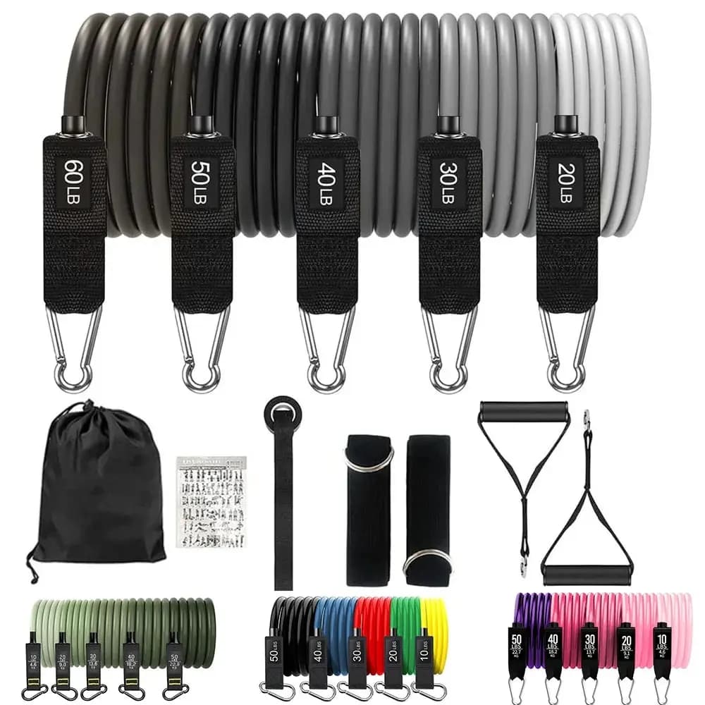 مجموعة أربطة المقاومة حبل سحب التوتر للرجال والنساء، أربطة تمرين للياقة البدنية والمنزل وصالة الألعاب الرياضية ومعدات تدريب القوة