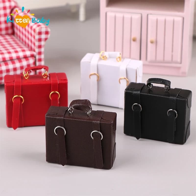 1:12 Dollhouse Vintage Mini Retro Leather Suitcase Craft Miniature Items Storage Box Home Model Decor Toy Doll House Accessories