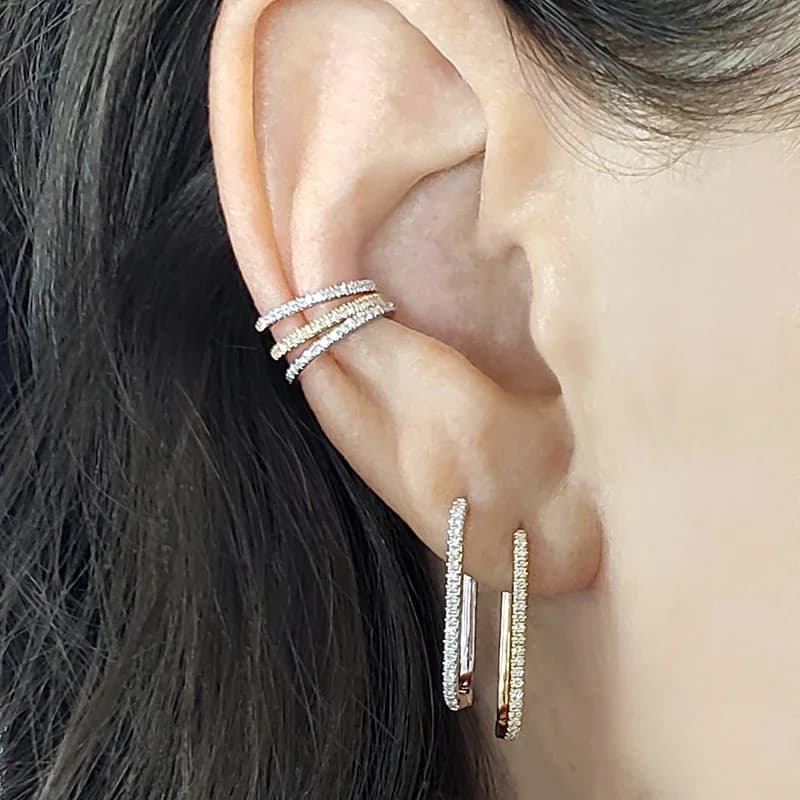 2PCS Stainless Steel Square Huggie Hoop Earrings for Women Simple Cubic Zirconia U-shape Earings Piercing Jewelry Pendientes - 2