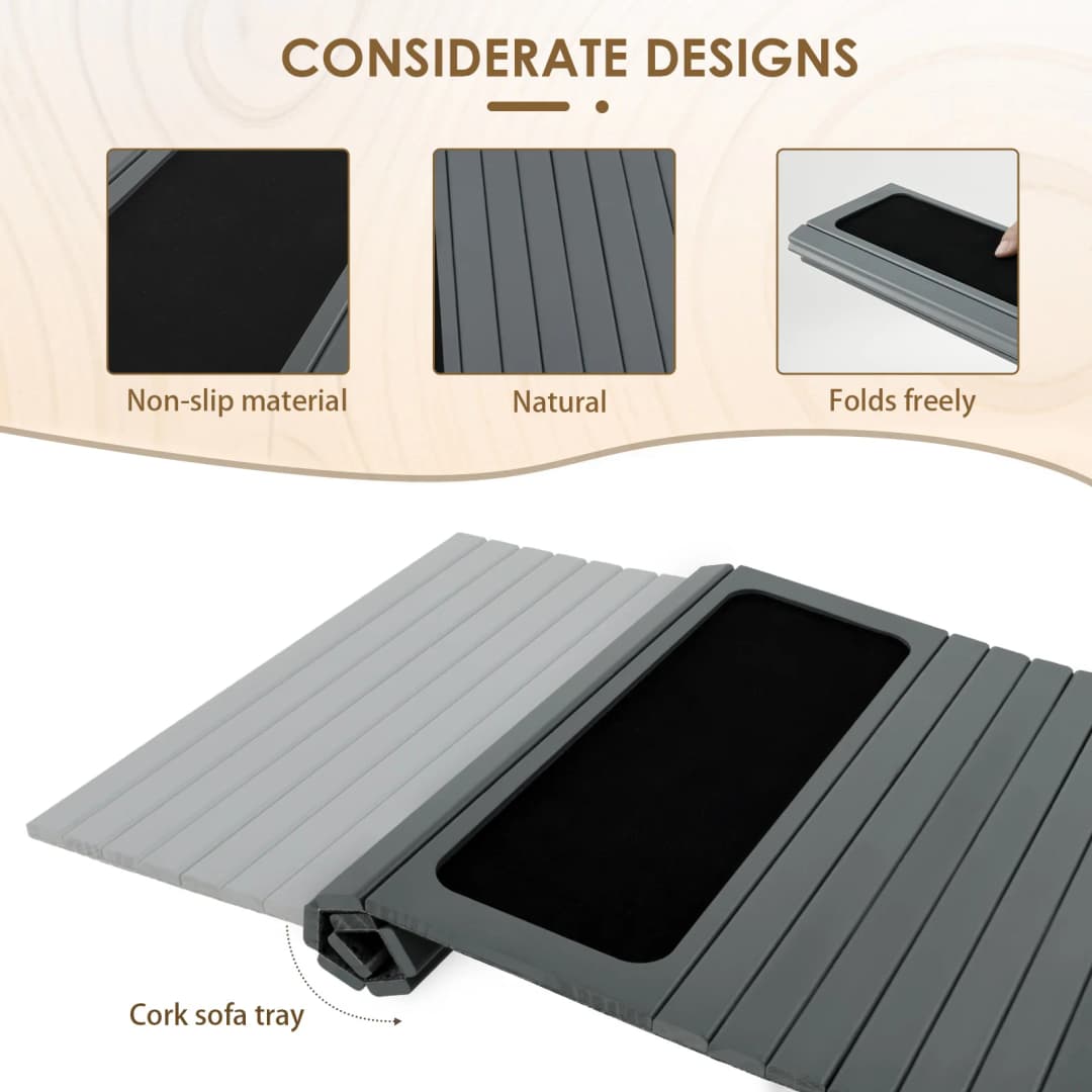صينية ذراع أريكة خشبية بتصميم قابل للطي، صينية أريكة متينة وقوية، صينية أريكة ملائمة للتخزين، صينية أريكة منزلية - 3