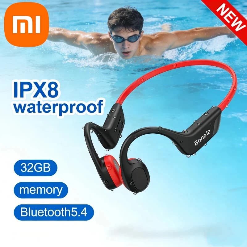 سماعات رأس Xiaomi Bone Conduction لاسلكية لسباحة الرياضة IPX8 بلوتوث 5.4 مع ميكروفون مقاوم للماء جديد للياقة البدنية