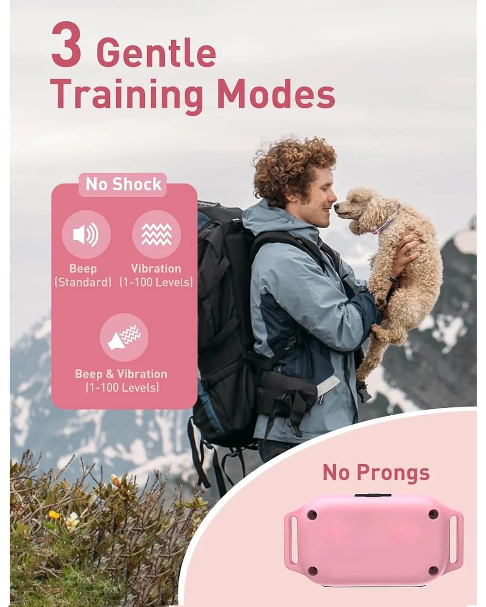 No Shock Dog Training Collar, Beep&Vibrating Dog Collar No Shock, No Shock Dog Collar with Remote 2800Ft, Vibration Dog Collar - 3