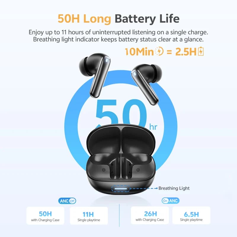 سماعات أذن QCY MeloBuds N65 لاسلكية، بلوتوث 6.0، إلغاء الضوضاء النشط AI، صوت عالي الدقة LDAC، تتبع الرأس، صوت محيطي، 8 ميكروفونات، عمر بطارية 50 ساعة - 5