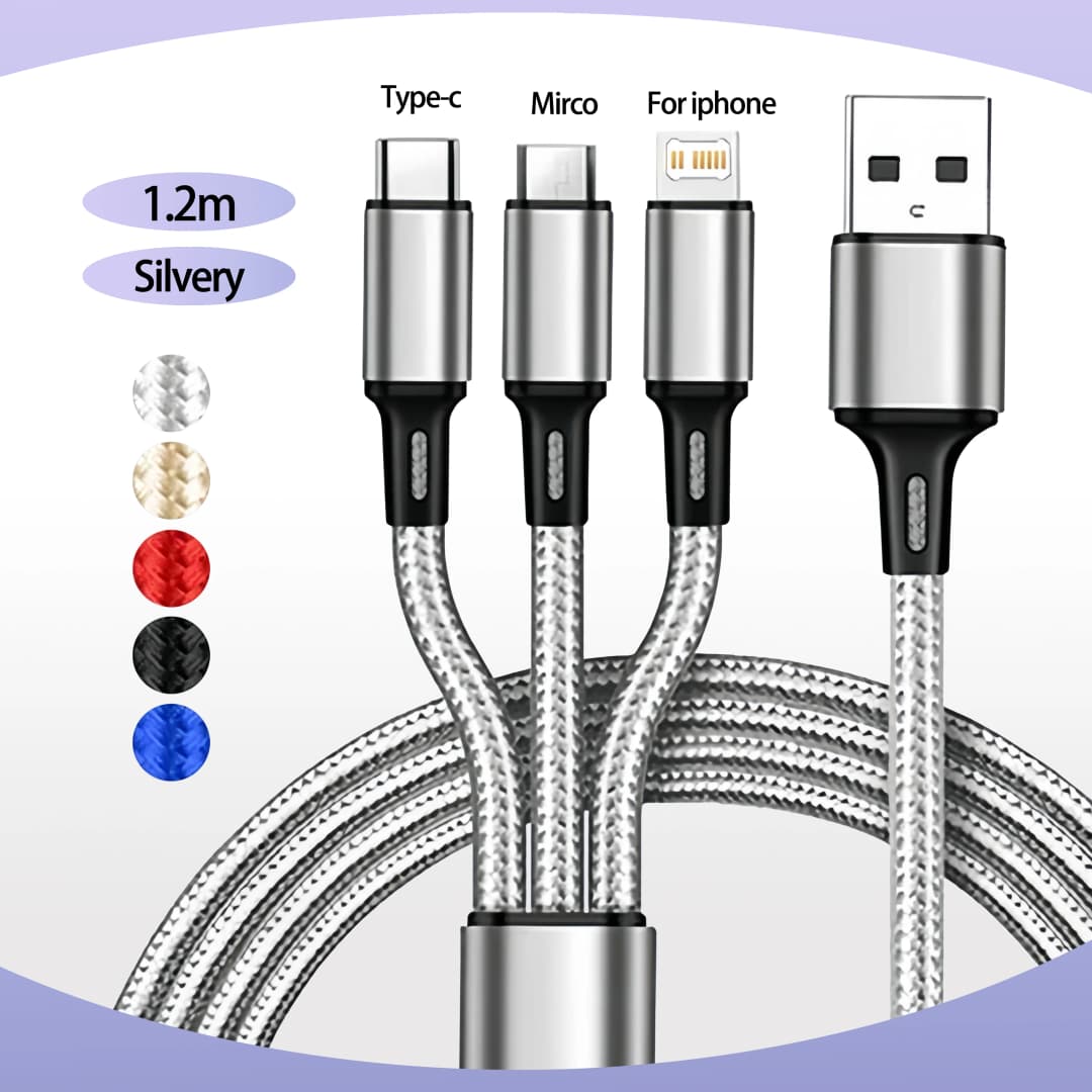 3 in 1 USB Fast Charging Braided Cable Type C Micro LIGHTNING Multi Charger Cable for iPhone Samsung Huawei
