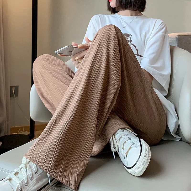 Thin Summer Wide-leg Pants Ice Filament Permeability Women Spring  Women Elastic Waist Stright Long Wide Leg Pants Casual Female - 4