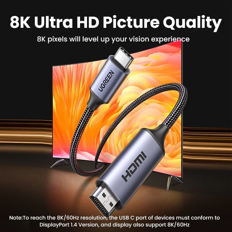 كابل USB-C إلى HDMI متوافق مع 4K و8K بدقة 8K/60Hz و4K/120Hz لأجهزة ماك بوك برو وآي ماك وآيباد برو وسامسونج جالاكسي - 2