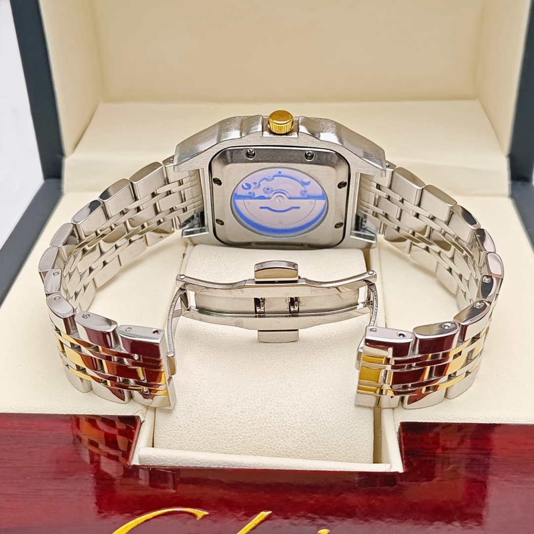 ساعة رجالية ميكانيكية عالية الجودة بتصميم مربع، لف تلقائي، هيكل عظمي، سوار من الفولاذ المقاوم للصدأ، مع عرض التقويم، سلسلة دبابة بأسلوب أوروبي وأمريكي، ساعة أنيقة وعصرية للرجال، هدية مثالية للحبيب في عيد الحب - 2