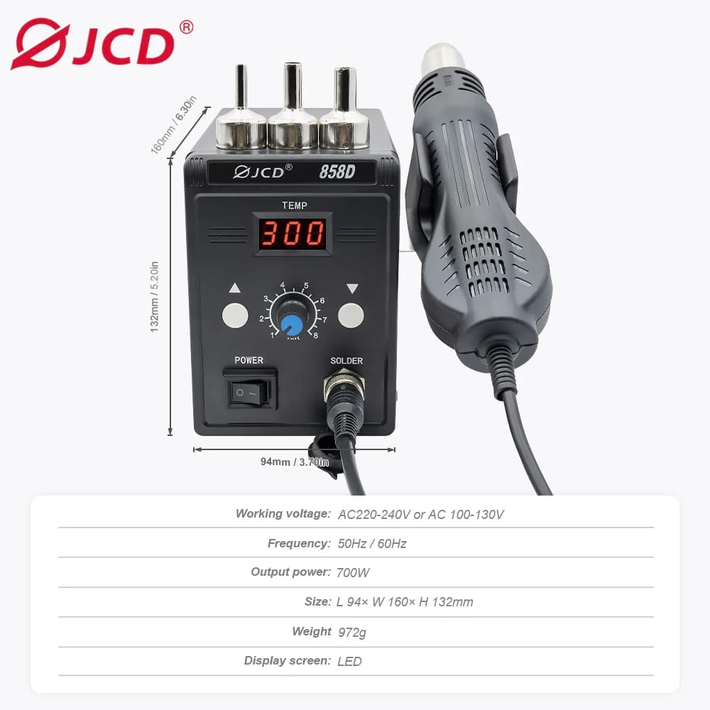 مسدس هواء ساخن JCD 858D 700W محطة لحام BGA إعادة عمل محطة مسدس هواء ساخن 220V / 110V لأدوات لحام وإصلاح SMD SMT - 2