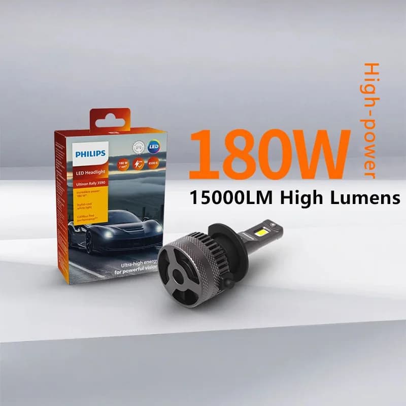 مصابيح فيليبس Ultinon Rally 3590 LED H4 H7 H11 HB3 HB4 HIR2 بقوة 180 واط إضاءة ساطعة 6500K أبيض أقصى لومن وات - 2