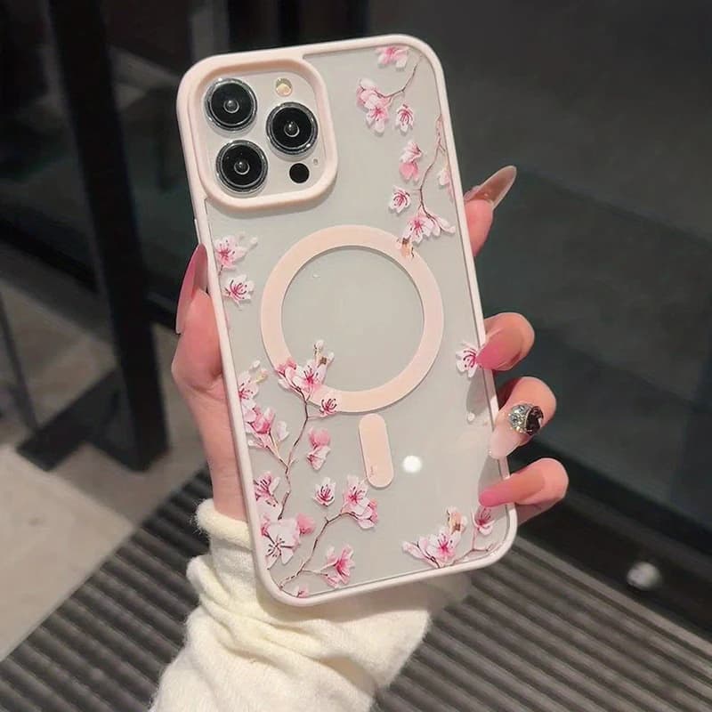 غطاء هاتف مغناطيسي بتصميم زهور أنيقة، مناسب لـ iPhone 17-11، لون زهري - 6